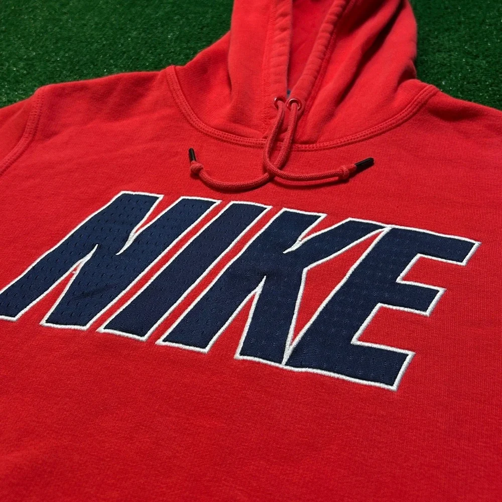 Vintage Blue Tag Nike Hoodie Embroidered Big Mesh Logo Spell Out Red Medium